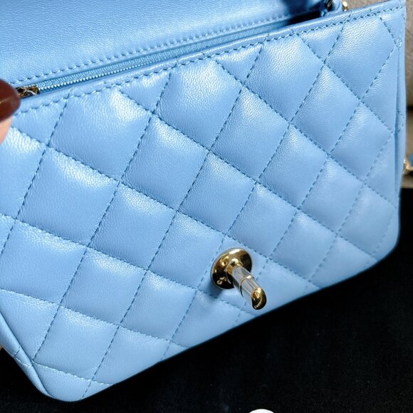 98% NEW CHANEL LAMB SKIN BABY BLUE SQUARE FLAP BAG - Picture 3 of 15